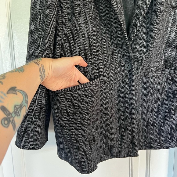 Old Navy Herringbone Blazer Women’s XL – Stretchy Black Gray One-Button Jacket - Picture 4 of 11